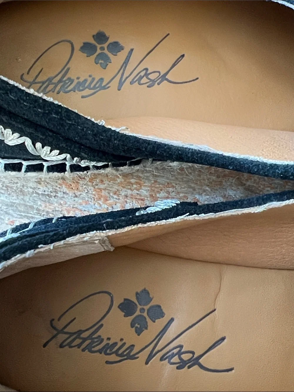 Patricia Nash Black Suede Espadrille Slip-On with Cream Stitching Size 6.5